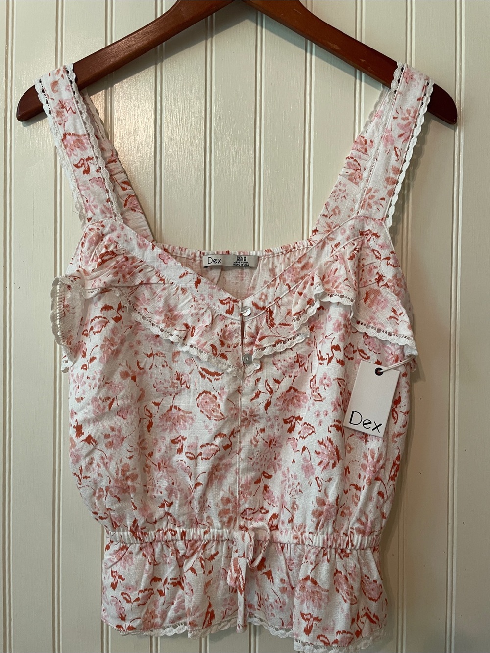 Dex White Tank Top with Dusty Rose Floral Print